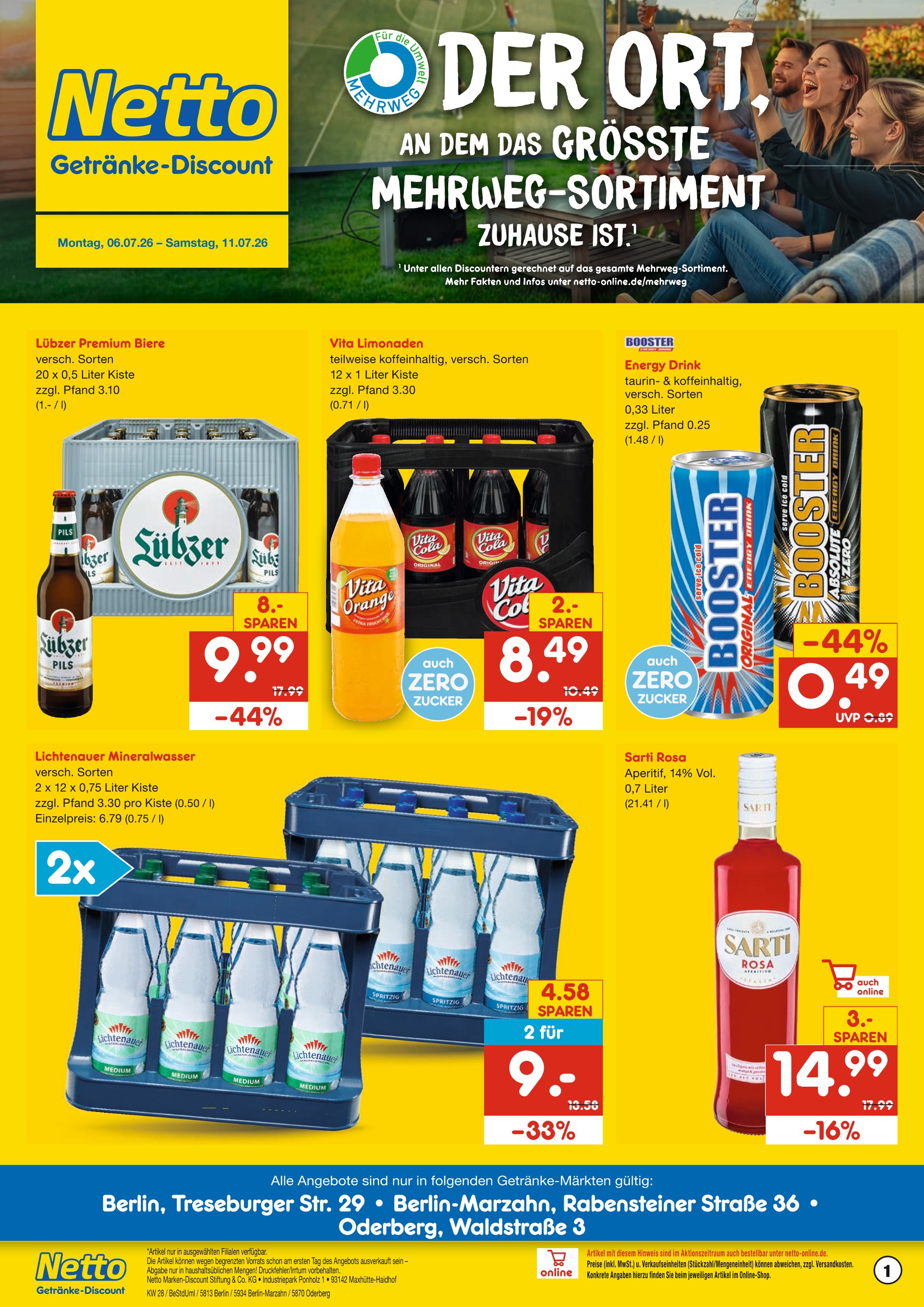 Netto Marken-Discount Prospekt "DER ORT, AN DEM DU IMMER AUSGEZEICHNETE PREISE FINDEST.", 6 Seiten, 06.07.2026 - 11.07.2026